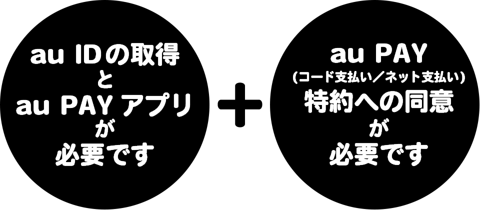 au IDの取得とau PAY アプリが必要です。au PAY（コード支払い/ネット支払い）特約への同意が必要です。